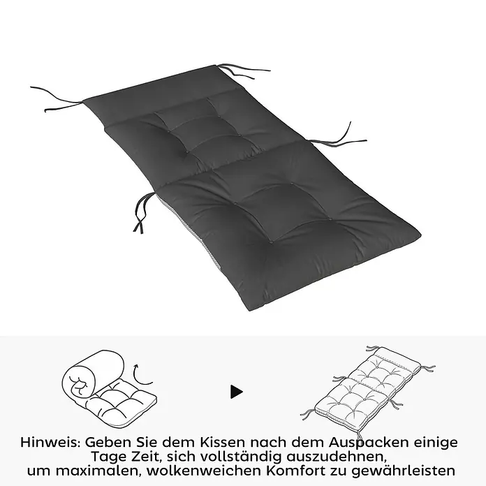 Outsunny Sitzauflage - Niederlehner, 4 Stk., Polyester, PP-Baumwolle, Dunkelgrau - Dunkelgraues, getuftetes Gartenpolster mit Bindebändern, geeignet für Sonnenliegen.