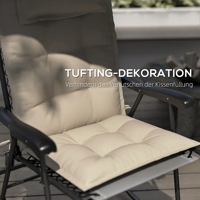 Outsunny Sitzauflage - Hochlehner, 2 Stk., 100% Polyester, Beige - Beiges, getuftetes Kissen auf einem Gartenstuhl, verhindert Verrutschen der Füllung für stabilen Komfort.