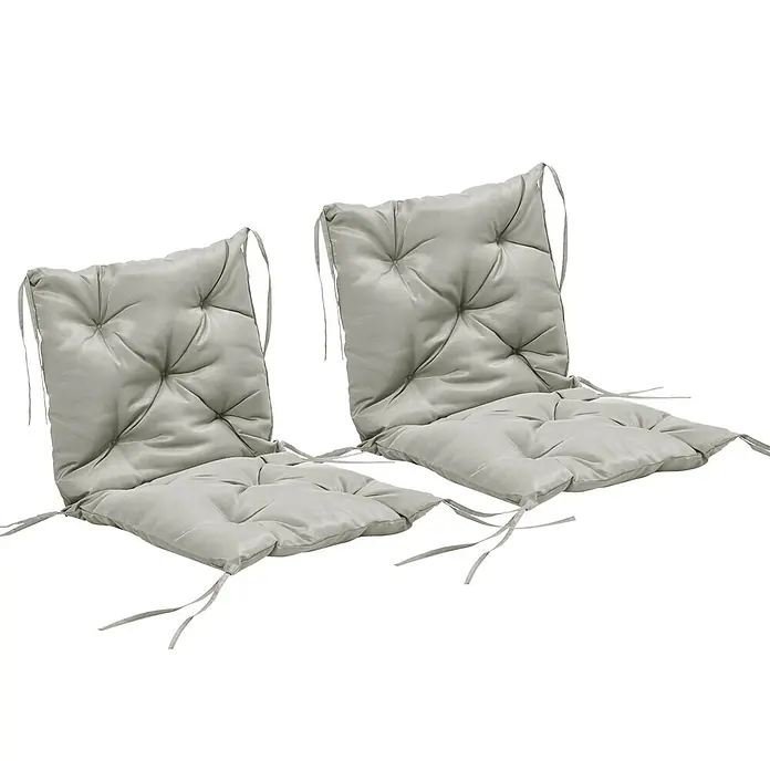 Outsunny Sitzauflage - Niederlehner, 2 Stk., Polyester, Schaumstoff, Hellgrau - Zwei hellgraue, gesteppte Stuhlkissen mit Bindebändern.