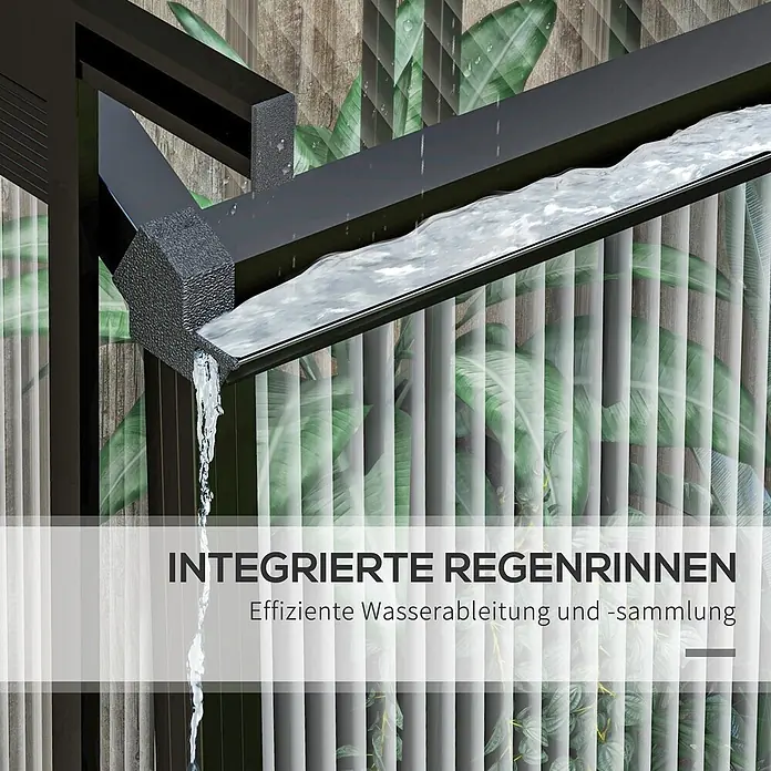 Outsunny Gewächshaus - 192 x 192 cm, 4 mm, Schwarz - Schwarzes integriertes Regenrinnensystem mit texturierten Verbindern, das Wasser effizient ableitet und sammelt.