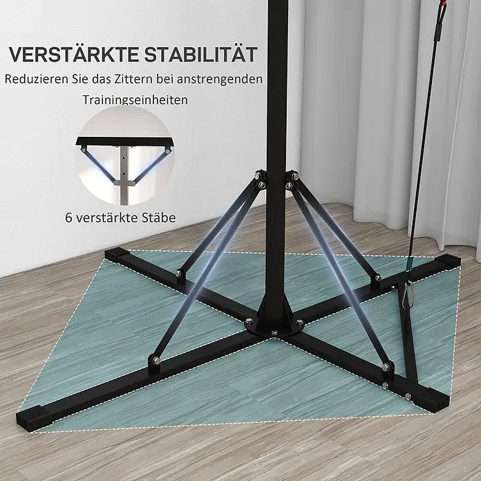 Sportnow Boxsack Ständer - Schwarz - Schwarzer Metallfuß für Fitnessständer mit 6 verstärkten Stäben für erhöhte Stabilität.