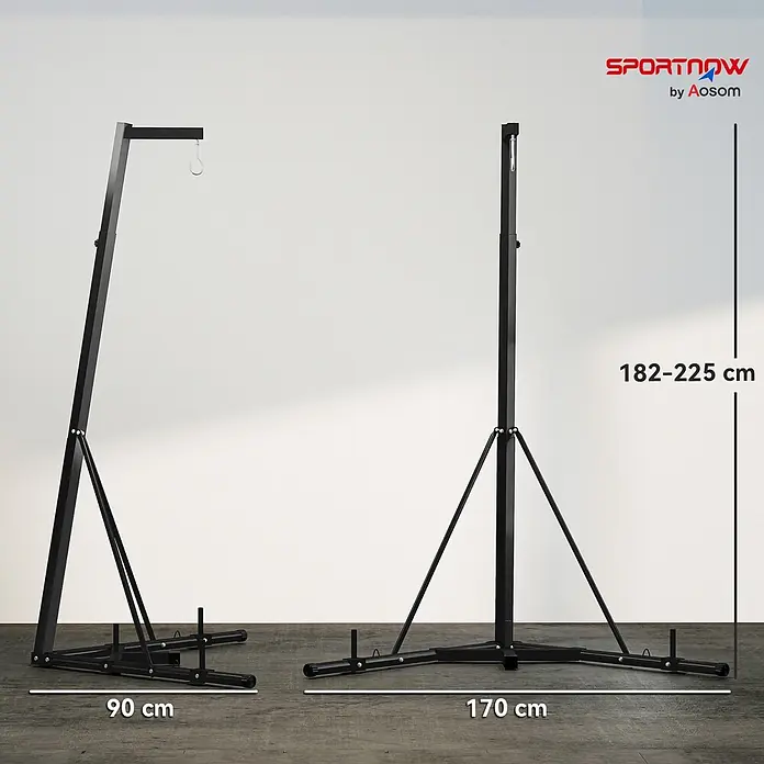 Sportnow Boxsack Ständer - Schwarz - Schwarzmetall-Boxsackständer mit verstellbarer Höhe (182-225 cm) und stabilem Standfuß (90x170 cm).