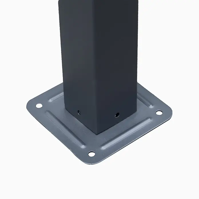 Outsunny Pavillon-Gestell - B x T: 295 x 295 cm, Farbe Gestell: Schwarz, Metall - Dunkelgraue quadratische Metallpfostenbasis mit quadratischer Montageplatte und Löchern.