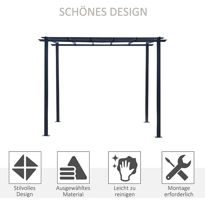 Outsunny Pavillon-Gestell - B x T: 295 x 295 cm, Farbe Gestell: Schwarz, Metall - Dunkles Metall-Pergola-Gestell, ideal für Garten- oder Terrassenbeschattung. Mit stilvollem Design und robuster Konstruktion.