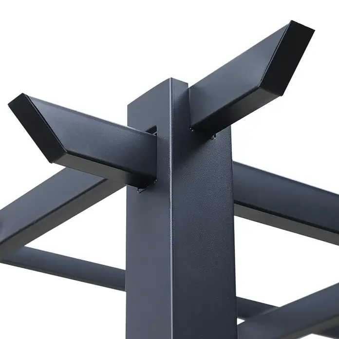 Outsunny Pavillon-Gestell - B x T: 295 x 295 cm, Farbe Gestell: Schwarz, Metall - Nahaufnahme der Verbindung eines dunkelgrauen Metall-Pergolarahmens mit ineinandergreifenden Vierkantbalken.