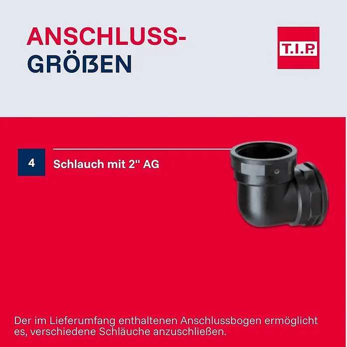 T.I.P. Schmutzwasserpumpe EXTREMA 500/13 IX - 1.800 W, Max. Fördermenge: 30.000 l/h, Eintauchtiefe: 7 m - Schwarzer Winkelanschluss für Schläuche mit 2" AG-Gewinde.