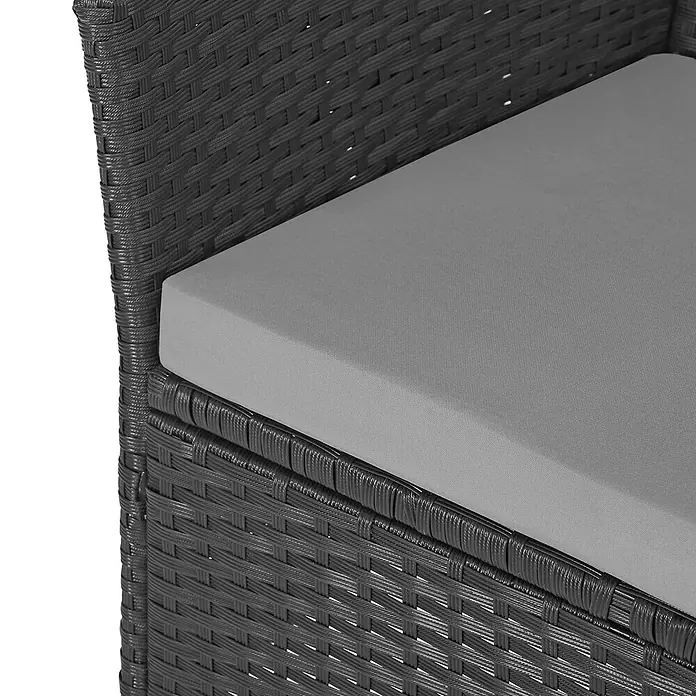 SVITA Gartenbank CHICAGO - B x T x H: 134 x 62 x 84 cm, Stahl, Polyrattan, Glas, Schwarz, Höhenverstellbar - Dunkelgrauer Rattan-Gartenstuhl mit hellgrauem Kissen.