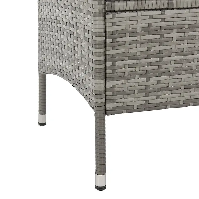 SVITA Gartenbank CHICAGO - Stahl, Polyrattan, Glas, Grau, Höhenverstellbar - Graue Rattan-Gartenmöbel-Ecke mit geflochtenem Muster und Metallkappen an den Beinen.