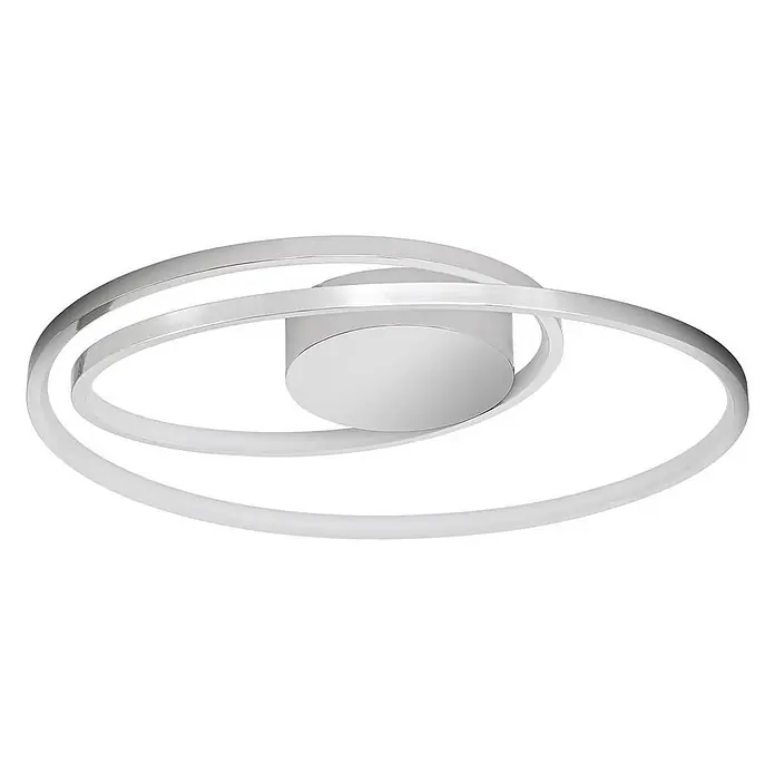 Lucande Deckenleuchte Maire - chrom / silber, chrom / silber - Moderne chromfarbene LED-Deckenleuchte mit zwei ineinandergreifenden ringförmigen Elementen und einer weißen Basis.