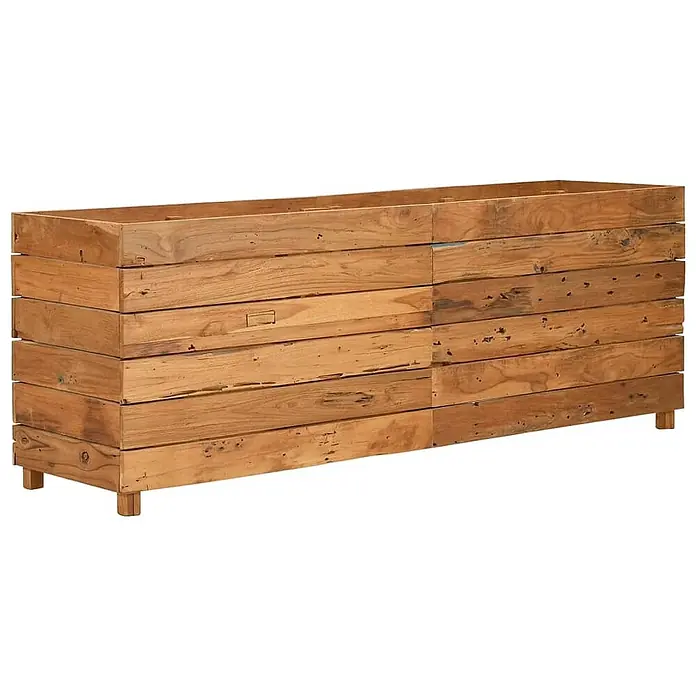 Furnicato Hochbeet Teak-Altholz - 150 x 40 x 55 cm, Holz, Braun - Langer, rechteckiger Pflanzkübel aus hellbraunen Altholzbohlen, mit kurzen Beinen.
