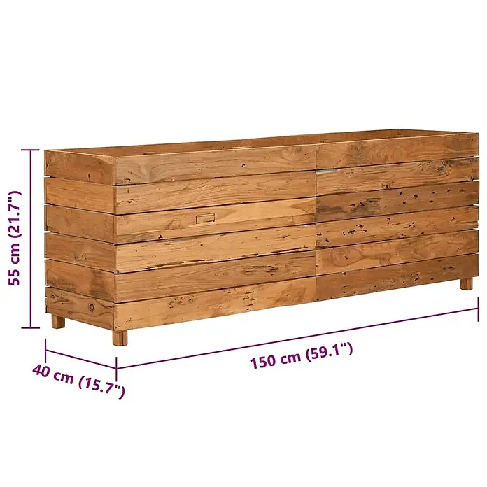 Furnicato Hochbeet Teak-Altholz - 150 x 40 x 55 cm, Holz, Braun - Langer, rustikaler Blumenkasten aus Holz mit sichtbarer Maserung, Maße 150x40x55 cm.