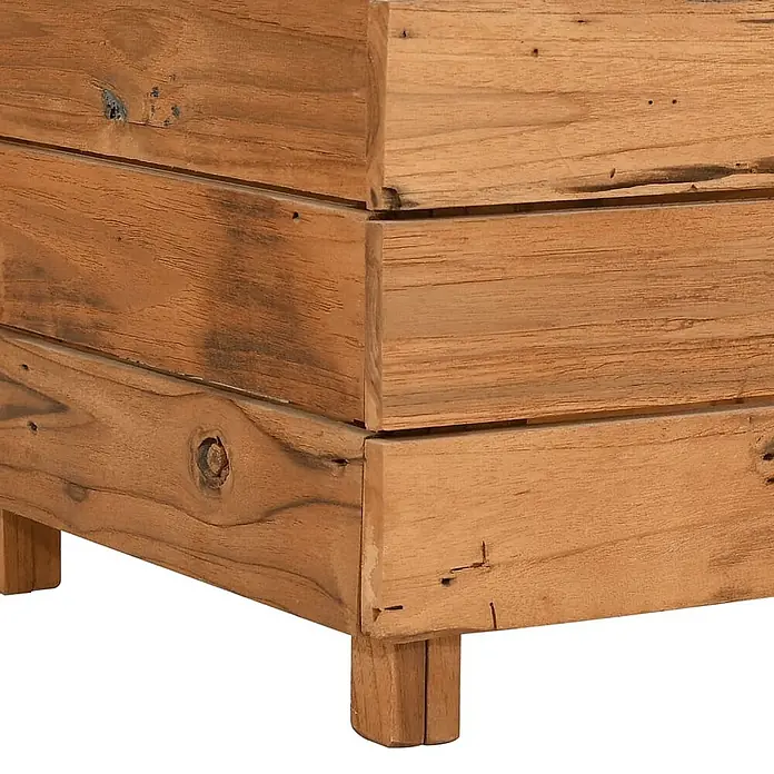 Furnicato Hochbeet Teak-Altholz - 150 x 40 x 55 cm, Holz, Braun - Rustikaler quadratischer Pflanzkübel oder Aufbewahrungsbox aus hellbraunen Holzbrettern mit Naturmaserung und kleinen Füßen.
