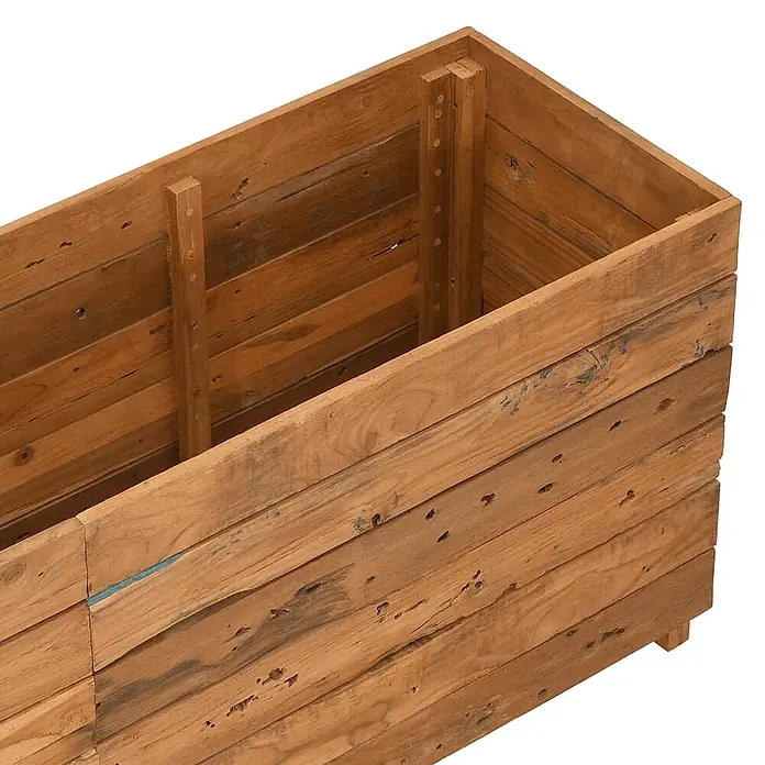 Furnicato Hochbeet Teak-Altholz - 150 x 40 x 55 cm, Holz, Braun - Rechteckiger Pflanzkasten aus rustikalen, braunen Altholzbrettern.