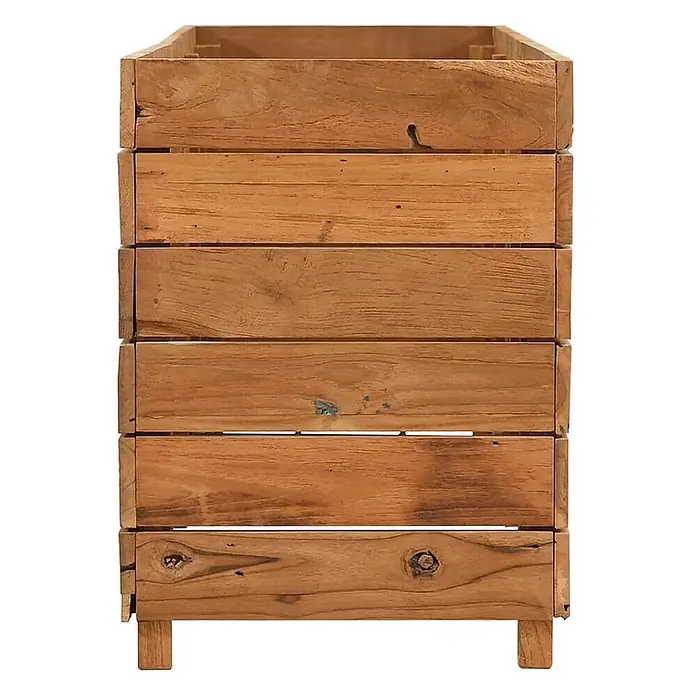 Furnicato Hochbeet Teak-Altholz - 150 x 40 x 55 cm, Holz, Braun - Rechteckiger Pflanzkübel aus Teakholz mit Lattenstruktur, natürlicher brauner Oberfläche und kurzen Füßen.