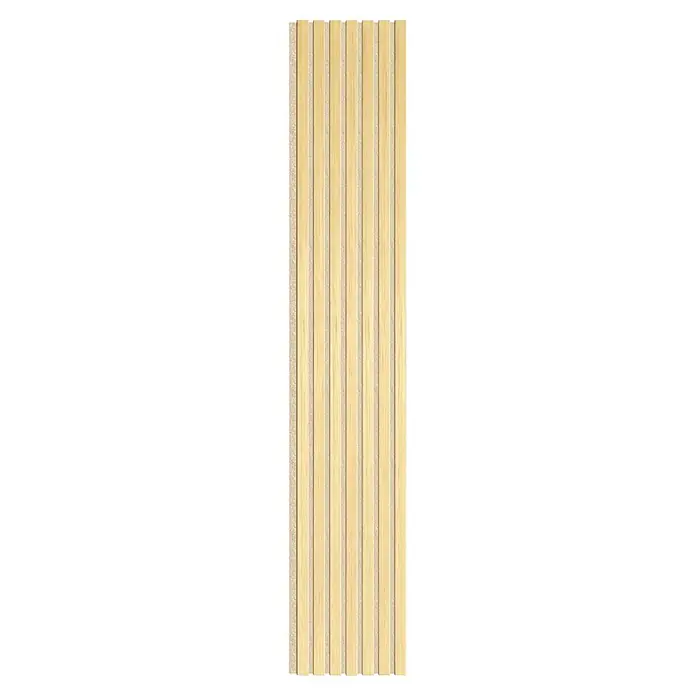 Sonido Akustikpaneel - New Oak Light / beiger Filz, 2.440 x 280 x 18 mm - Vertikale Platte mit hellen Holzlamellen, abwechselnd mit texturierten beigen Streifen, ideal für Wanddekoration.