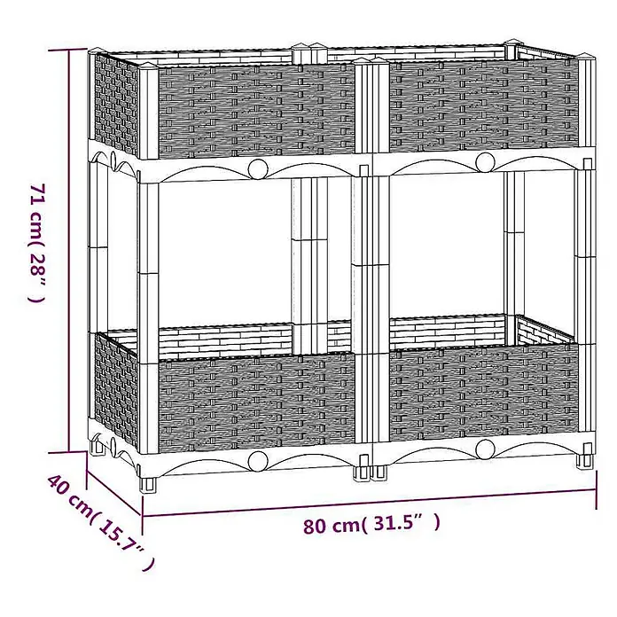 Furnicato Hochbeet Polypropylen - 80 x 40 x 71 cm, Kunststoff, Weiß - Zweistöckiger dunkelbrauner Pflanzkasten in Rattan-Optik mit Stützbeinen.