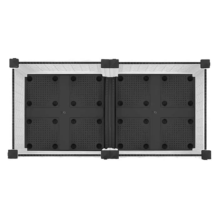 Furnicato Hochbeet Polypropylen - 80 x 40 x 71 cm, Kunststoff, Weiß - Modulares schwarzes Kunststoff-Regal, Draufsicht. Perforierte Platten, weiße Seiten, schwarze Eckverbinder. Zwei verbundene Sektionen.