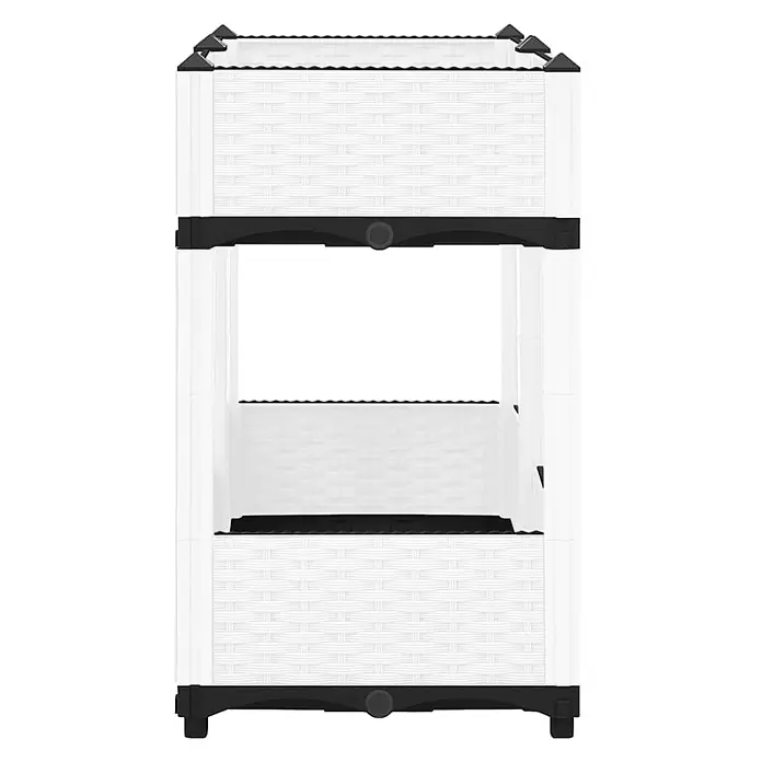 Furnicato Hochbeet Polypropylen - 80 x 40 x 71 cm, Kunststoff, Weiß - Weißer, geflochtener mehrstufiger Pflanzkasten mit schwarzen Akzenten.