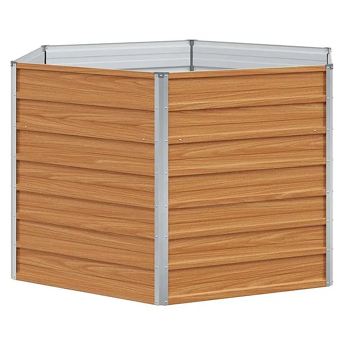 Furnicato Hochbeet Verzinkter Stahl - 129 x 129 x 77 cm, Stahl, Holzoptik - Mehrseitiges Hochbeet mit Holzoptik-Brauntönen und silbernem Metallrahmen.