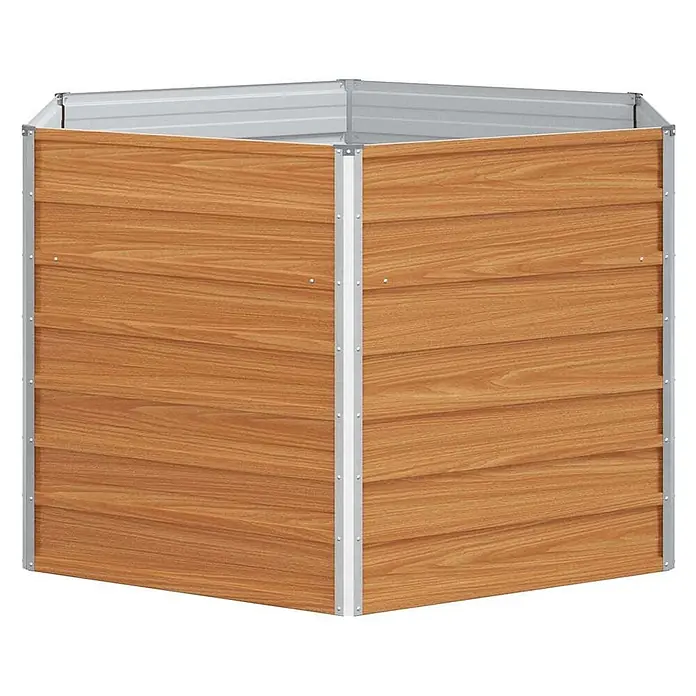 Furnicato Hochbeet Verzinkter Stahl - 129 x 129 x 77 cm, Stahl, Holzoptik - Quadratisches Hochbeet mit Holzoptik-Paneelen und silbernem Metallrahmen.