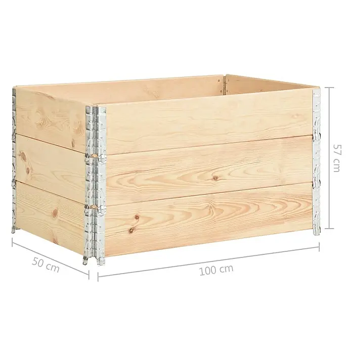 Furnicato Hochbeet Massives Kiefernholz - 100 x 50 x 19 cm, Holz, Braun - Stapelbarer, rechteckiger Palettenaufsatz aus hellem Naturholz mit Metallscharnieren, 100x50x57 cm.