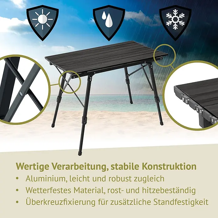 SVITA Campingtisch - L x B x H: 90 x 51,5 x 68 cm, Schwarz - Schwarzer klappbarer Campingtisch am Strand, der wetterfeste Eigenschaften und stabile Konstruktion hervorhebt.