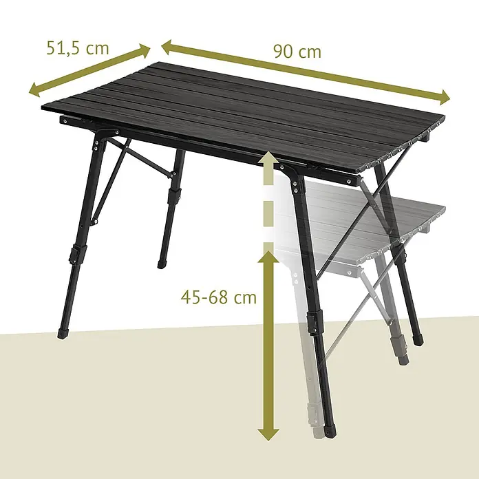 SVITA Campingtisch - L x B x H: 90 x 51,5 x 68 cm, Schwarz - Dunkelgrauer Campingtisch mit verstellbarer Höhe (45-68 cm), 90 cm lang und 51,5 cm breit.