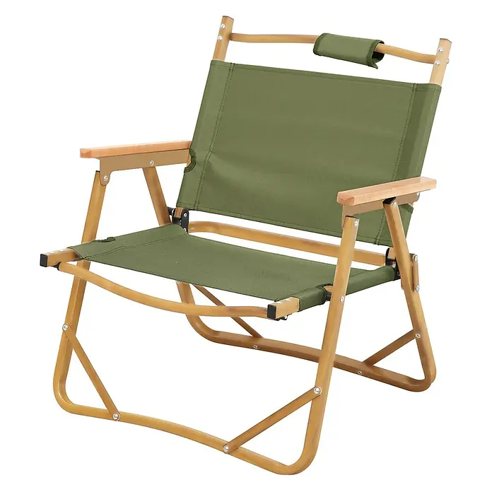 SVITA Campingstuhl - Grün, B x T x H: 55 x 53 x 61 cm - Klappbarer olivgrüner Campingstuhl mit hellbraunem Gestell und Holzarmlehnen.