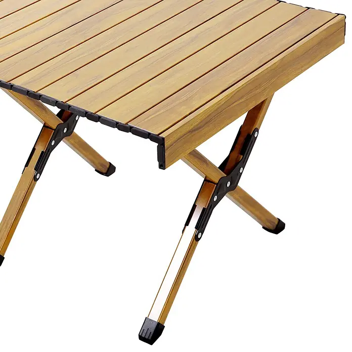 SVITA Campingtisch - L x B x H: 60 x 119 x 44,5 cm, Beige - Klappbarer Tisch mit lattenförmiger Holzoptik-Platte und schwarzem Klappgestell.