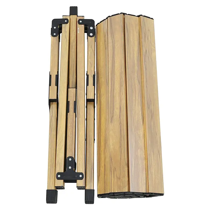 SVITA Campingtisch - L x B x H: 60 x 119 x 44,5 cm, Beige - Tragbarer Tisch in Holzoptik, zusammengeklappt, mit schwarzem Gestell und aufgerollter Tischplatte.