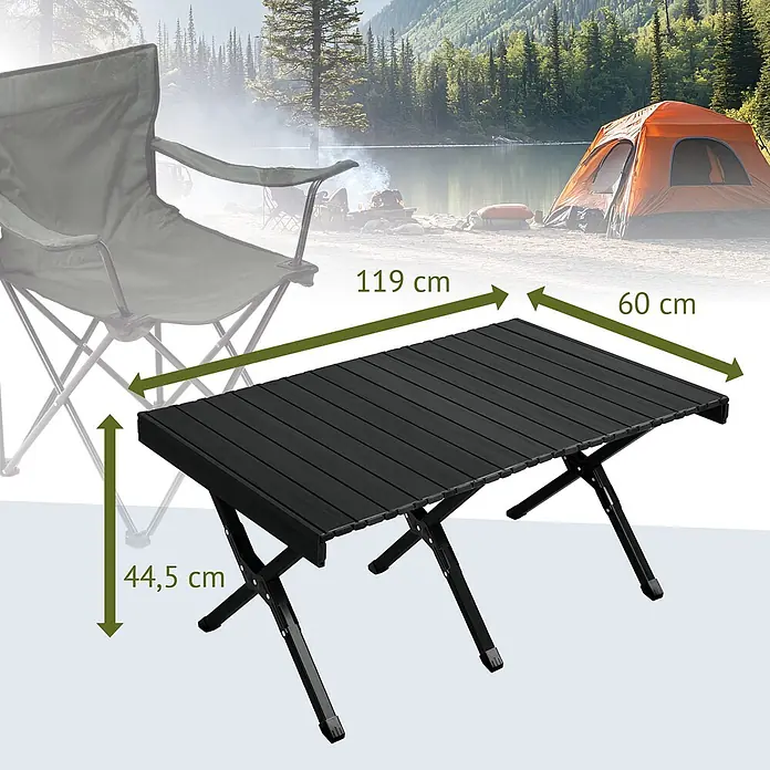 SVITA Campingtisch - L x B x H: 60 x 119 x 44,5 cm, Schwarz - Schwarzer Klapp-Campingtisch mit Maßen: 119 cm Länge, 60 cm Breite, 44,5 cm Höhe. Ideal für draußen.