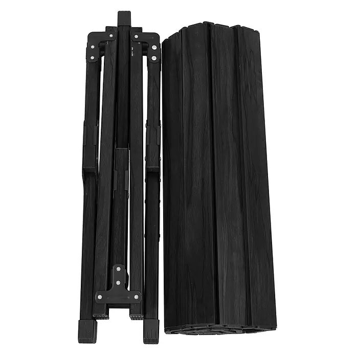 SVITA Campingtisch - L x B x H: 60 x 119 x 44,5 cm, Schwarz - Schwarzer, holzmaserter klappbarer Gartenzaun und stapelbare Beetumrandungspaneele.
