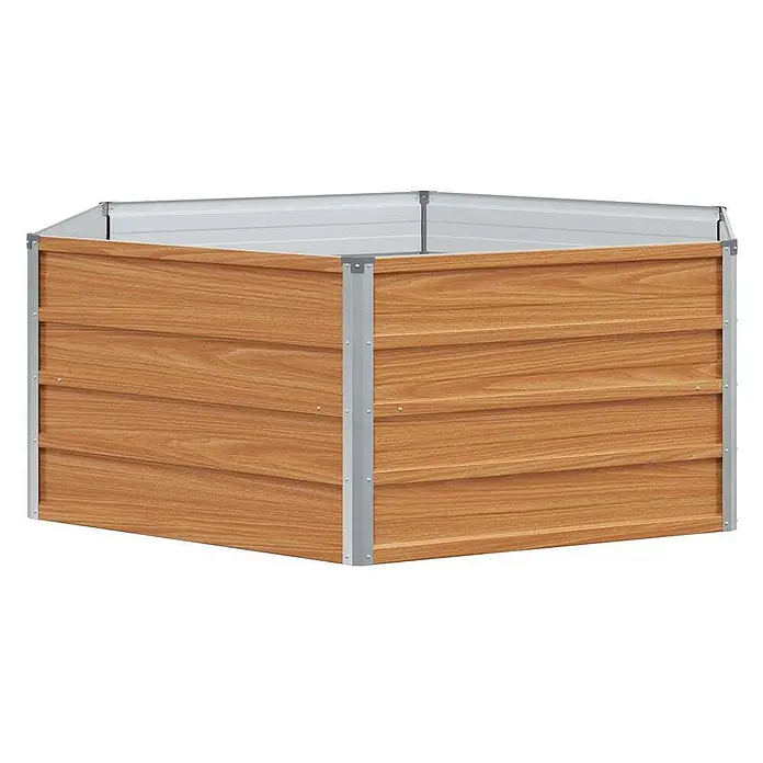 Furnicato Hochbeet verzinkter Stahl - 129 x 129 x 45 cm, Stahl, Holzoptik - Quadratisches Hochbeet in Holzoptik mit silbernen Metallecken und oberem Rand.