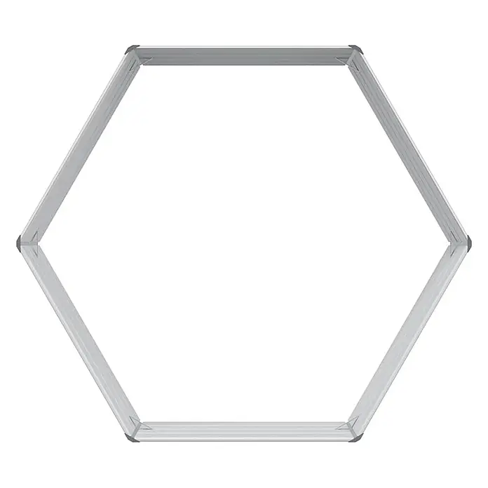 Furnicato Hochbeet verzinkter Stahl - 129 x 129 x 45 cm, Stahl, Holzoptik - Silberner sechseckiger Metallrahmen mit modularen Verbindungsstücken.