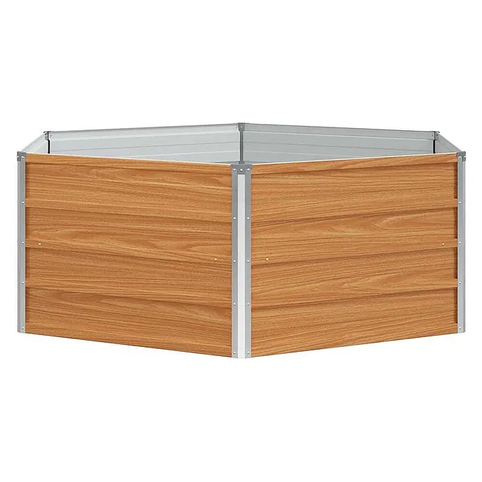 Furnicato Hochbeet verzinkter Stahl - 129 x 129 x 45 cm, Stahl, Holzoptik - Hochbeet in Holzoptik mit silbernem Metallrahmen.