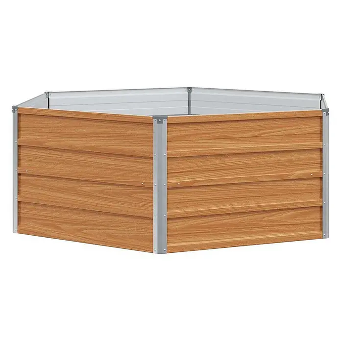 Furnicato Hochbeet verzinkter Stahl - 129 x 129 x 45 cm, Stahl, Holzoptik - Braunes Hochbeet aus Metall in Holzoptik mit silbernen Eckhalterungen.