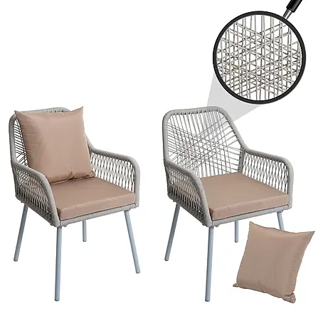 Mendler 2x Gartenstuhl HWC-O12 Rückenpolster - grau, Bezug taupe