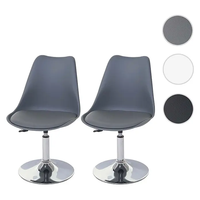 Chefgastro Gartenstuhl-Set - 2 Stk., Kunstleder, Weiß, B x T x H: 48 x 54 x 80 cm - Zwei moderne graue Drehstühle mit gepolsterten Sitzen und Chrom-Sockel. Inklusive Farbmuster in Grau, Weiß und Schwarz.
