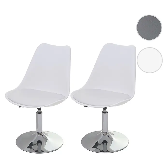 Chefgastro Gartenstuhl-Set - 2 Stk., Kunstleder, Weiß, B x T x H: 48 x 54 x 80 cm - Zwei weiße moderne Drehstühle mit gepolsterten Sitzen und verchromten Fußgestellen.