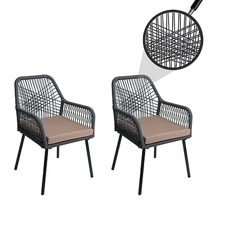Mendler 2er-Set Gartenstuhl HWC-O12 Sitzpolster - anthrazit, Bezug Taupe