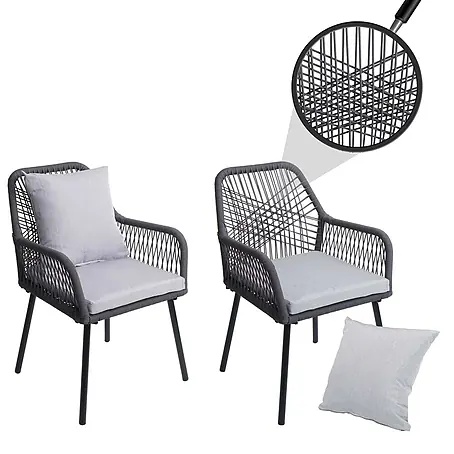 Mendler 2x Gartenstuhl HWC-O12 Rückenpolster - anthrazit, Bezug grau