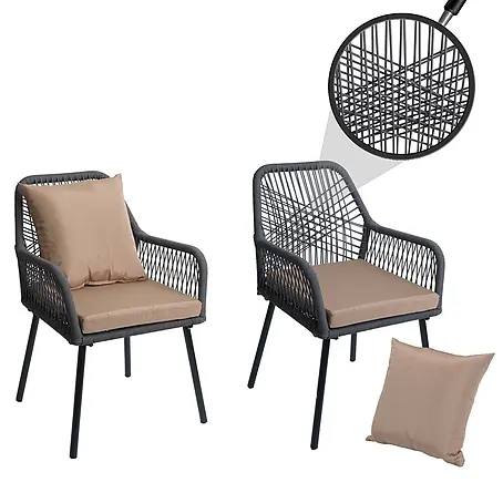 Mendler 2x Gartenstuhl HWC-O12 Rückenpolster - anthrazit, Bezug Taupe
