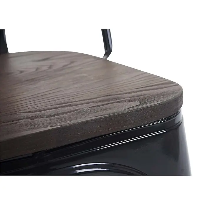 Chefgastro Gartenstuhl-Set - 2 Stk., Metall, Stapelbar, Schwarz, B x T x H: 45 x 52 x 85 cm - Stuhlsitz aus dunklem Holz mit sichtbarer Maserung, auf glänzend schwarzem Metallrahmen.