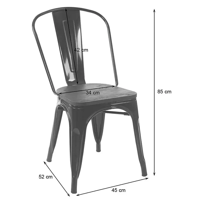 Chefgastro Gartenstuhl-Set - 2 Stk., Metall, Stapelbar, Schwarz, B x T x H: 45 x 52 x 85 cm - Industrieller Stuhl aus dunkelgrauem Metall mit Holzsitz.
