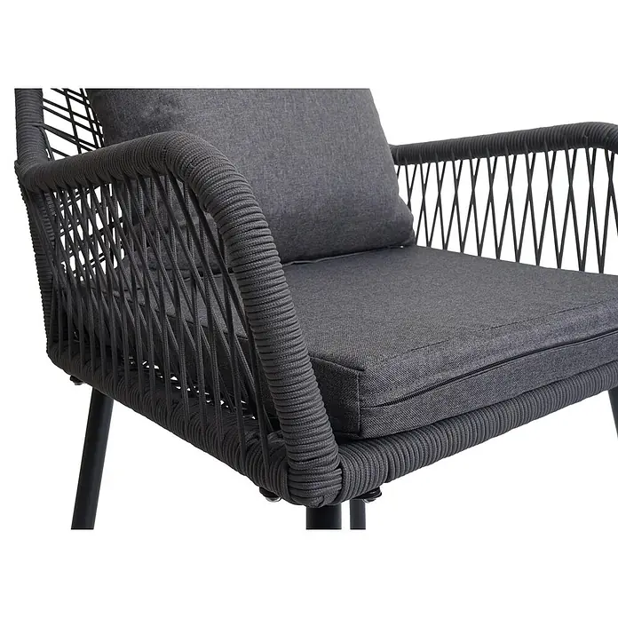Proregal Gartenstuhl-Set - 2 Stk., Aluminium, Anthrazit, B x T x H: 54 x 62 x 81 cm - Dunkelgrauer Outdoor-Sessel mit geflochtenem Seilrahmen und weichen Stoffkissen.