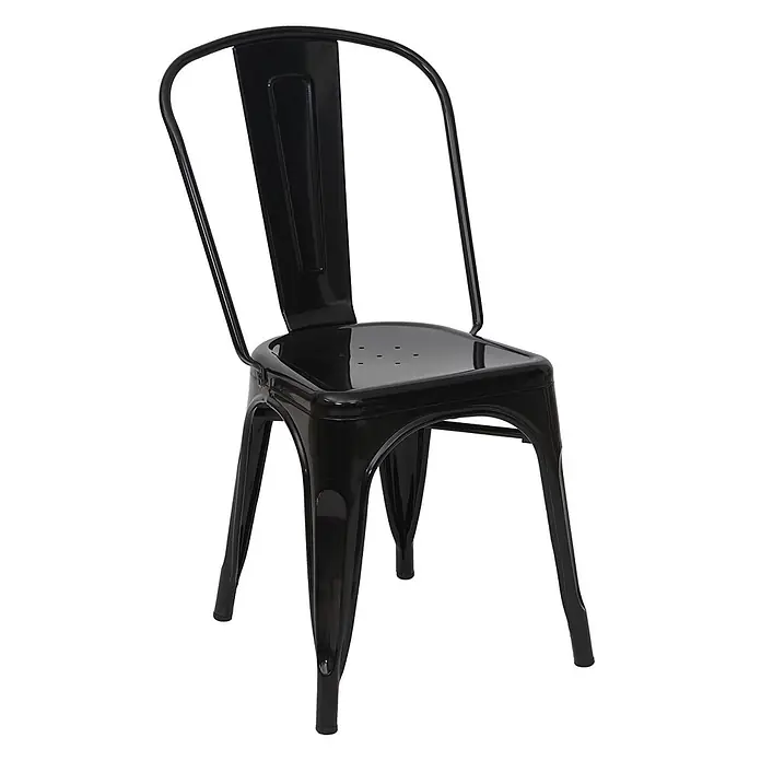Chefgastro Gartenstuhl-Set - 2 Stk., Metall, Stapelbar, Schwarz - Glänzender schwarzer Metallstuhl mit geschwungener Rückenlehne und perforierter Sitzfläche.