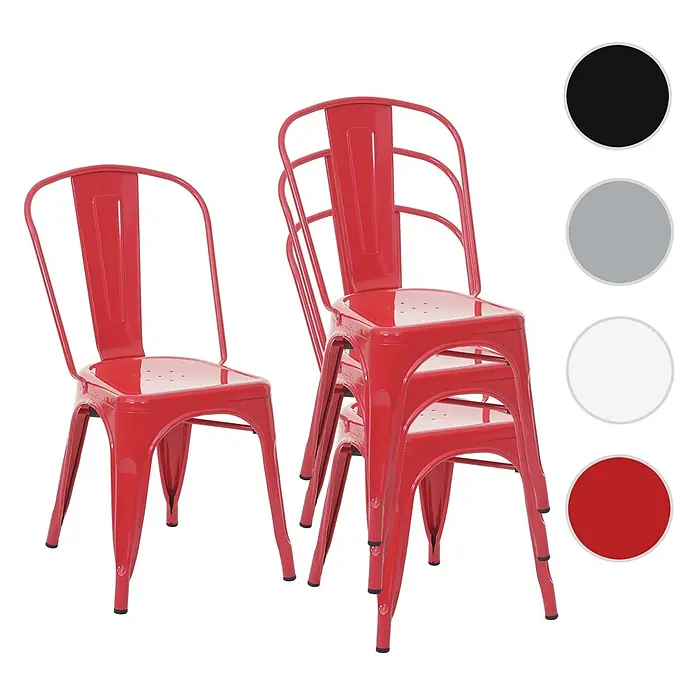 Chefgastro Gartenstuhl-Set - 4 Stk., Metall, Stapelbar, Rot - Rote Metallstühle im Industrial-Stil, stapelbar und platzsparend. Auch in Schwarz, Grau und Weiß erhältlich.