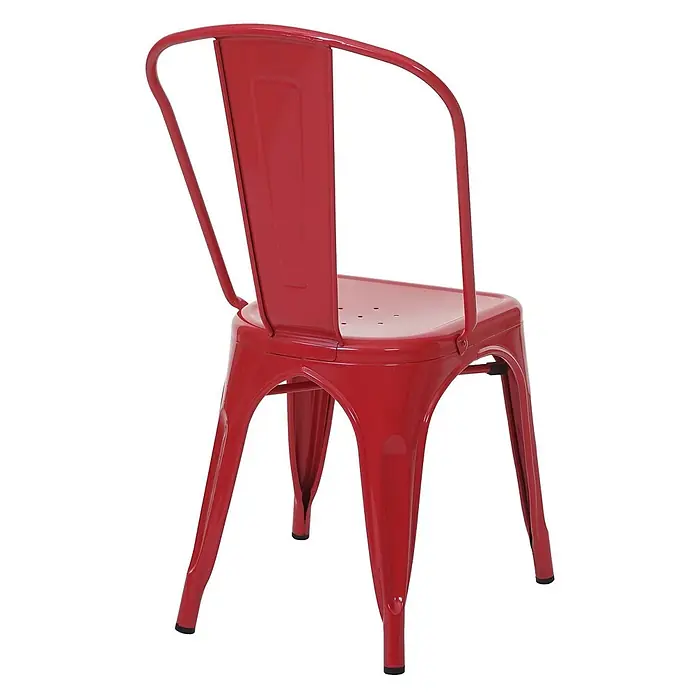 Chefgastro Gartenstuhl-Set - 4 Stk., Metall, Stapelbar, Rot - Roter Metallstuhl im Industriestil mit gebogener Rückenlehne und perforierter Sitzfläche.