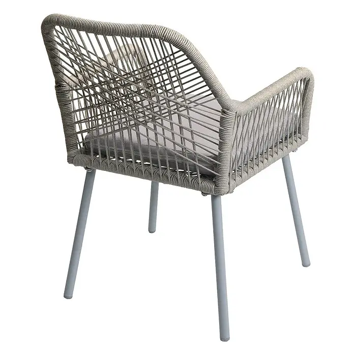 Proregal Gartenstuhl-Set - 2 Stk., Aluminium, Grau - Grauer Outdoor-Loungesessel aus geflochtenem Seil mit grauem Kissen und Metallbeinen.