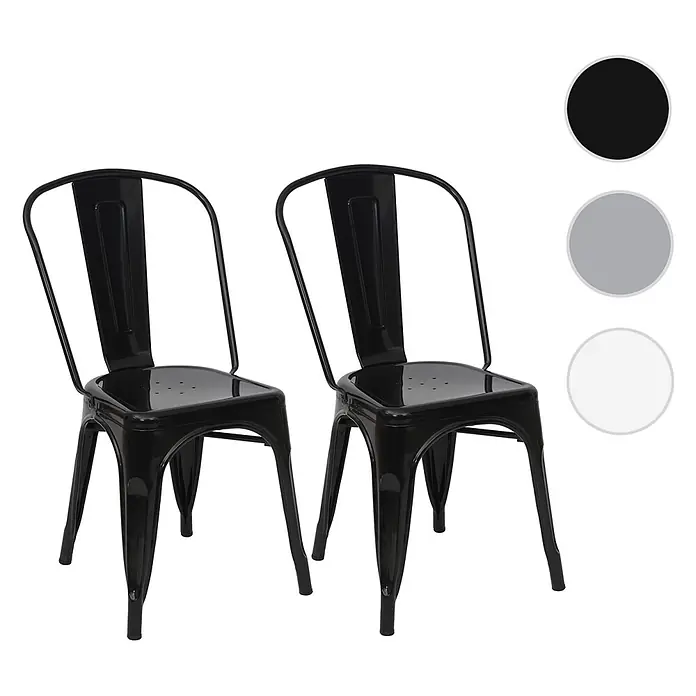 Chefgastro Gartenstuhl-Set - 2 Stk., Metall, Stapelbar, Schwarz - Zwei schwarze glänzende Metallstühle im Industrial-Stil.